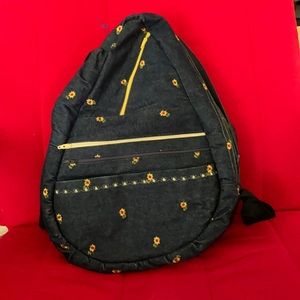 Handmade denim sunflower backpack